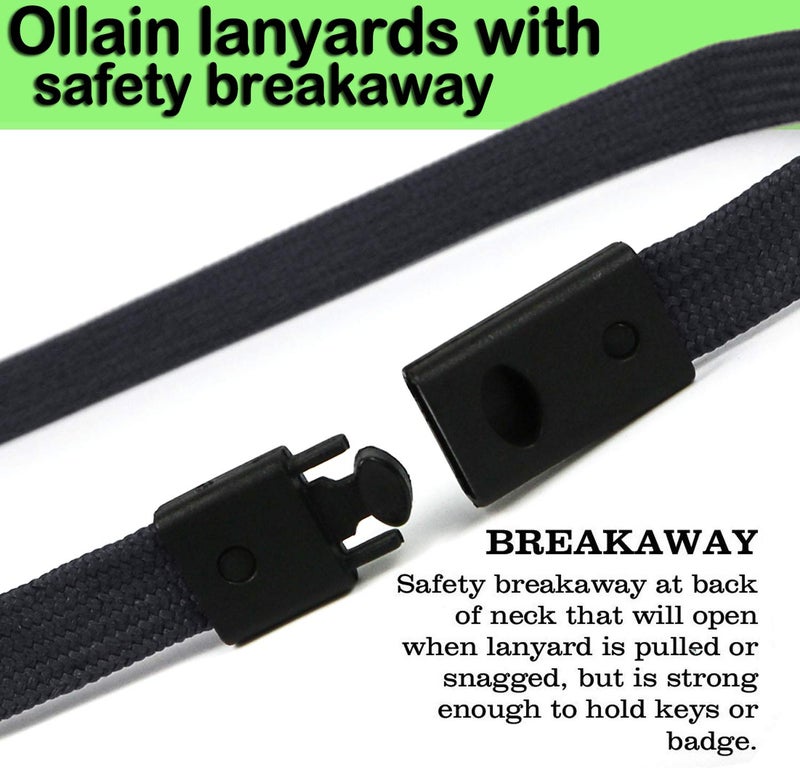 Ollain Safety Breakaway Lanyard with J-Hook Flat Lanyards for ID Badges Cruise Lanyard Bulk Preimum Lanyards for Women/Men Business Card NameTag Holder Lanyards Employee Students (Black, Breakaway 50 Pack) - Image 2